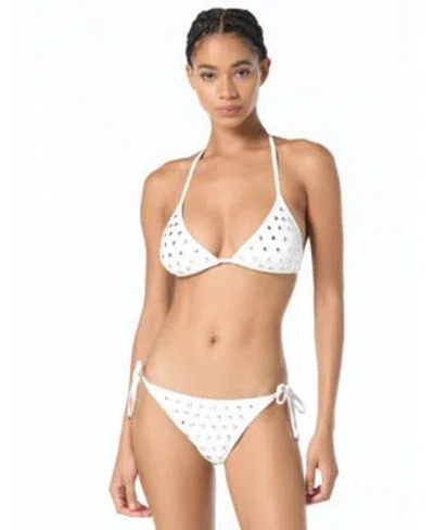 Michael Kors Womens Tie Back V Neck Bikini Top Pull On Tie Side Bikini Bottom In White