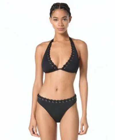 Michael Kors Womens Triangle String Swim Top Bottoms In Black
