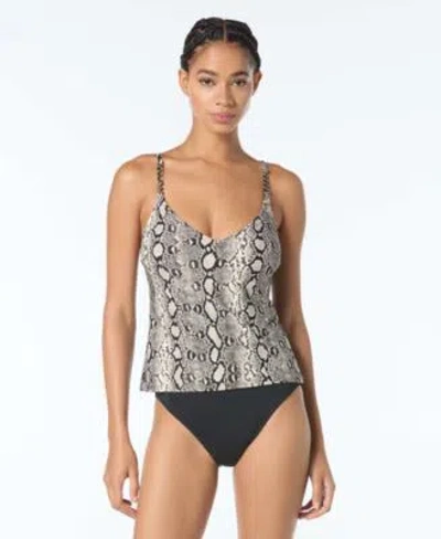 Michael Kors Womens V Neck Tankini Top Bottoms In Black Multi