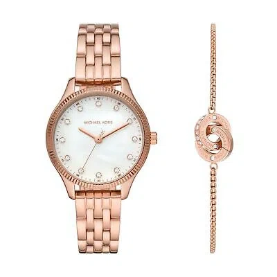 Pre-owned Michael Kors Womens Wristwatch + Bracelet  Lexington Mk1025 Steel Gold Rose