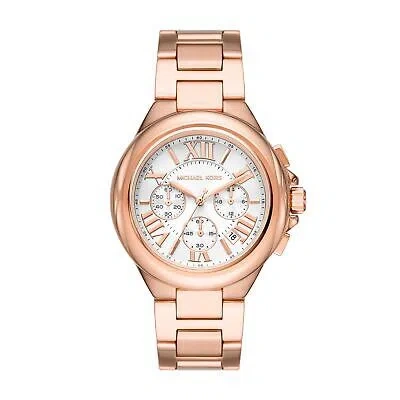 Pre-owned Michael Kors Womens Wristwatch  Camille Mk7271 Chrono Steel Gold Rose White