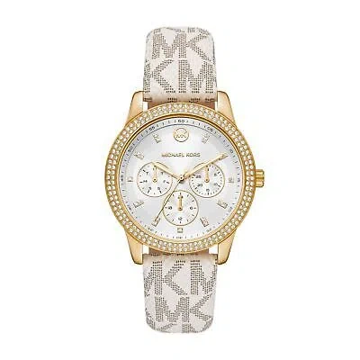 Pre-owned Michael Kors Womens Wristwatch  Tibby Mk6967 Multifunction Leather White Golden