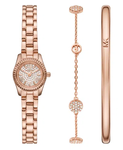 Michael Kors Women'sâ Lexington Three-hand Rose Gold-tone Stainless-steel Watch, 19mm And Bracelet Gift Set