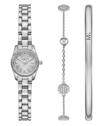 Michael Kors Women'sâ Lexington Three-hand Silver-tone Stainless Steel Watch, 19mm And Bracelet Gift Set