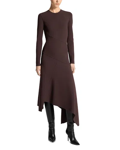 Michael Kors Wool Blend Asymmetric Dress In Chocolate