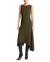 Michael Kors Fitted Sleeveless Asymmetric Wool Knit Midi Dress In Spruce