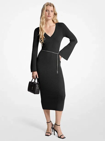 Michael Kors Wool Blend Belted Midi Dress In Blue