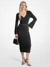 Michael Kors Wool Blend Belted Midi Dress In Black