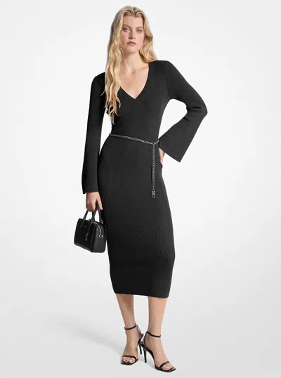 MICHAEL KORS WOOL BLEND BELTED MIDI DRESS