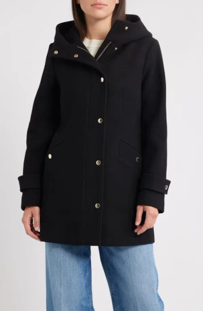 Michael Kors Wool Blend Hooded Coat In Black