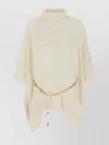 Michael Kors Wool Blend Poncho With Turtleneck And Chain Detail In White