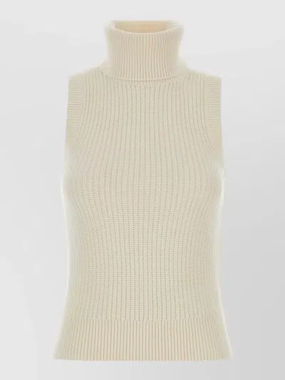 Michael Kors Wool Blend Vest High Neck Ribbed In Neutral