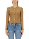 Michael Kors Crew Neck Wool Blend Cardigan In Beige