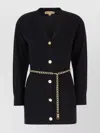 Michael Kors Wool Cardigan With Detachable Chain Belt In Black