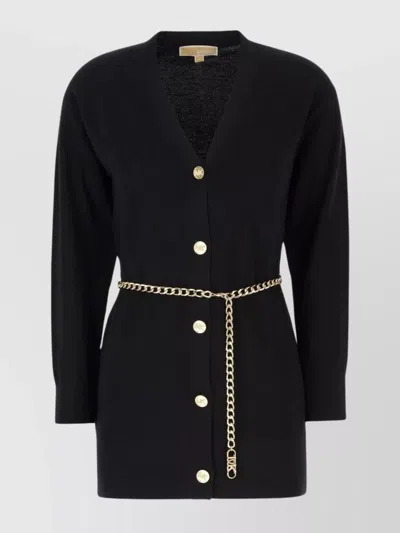 Michael Kors Wool Cardigan With Detachable Chain Belt In Black