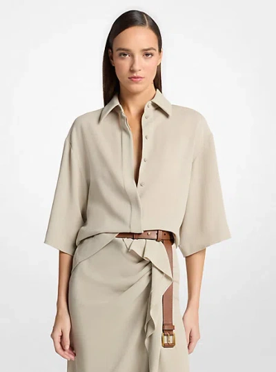 Michael Kors Wool Crepe Camp Shirt In Brown