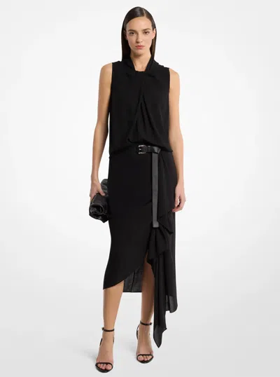 Michael Kors Wool Crepe Cascade Skirt In Black