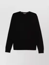 Michael Kors Wool Crew Neck Sweater With Ribbed Trim In Black