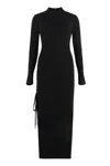Michael Kors Black Crewneck Midi Dress With Ruched Detail In Wool Woman In Black