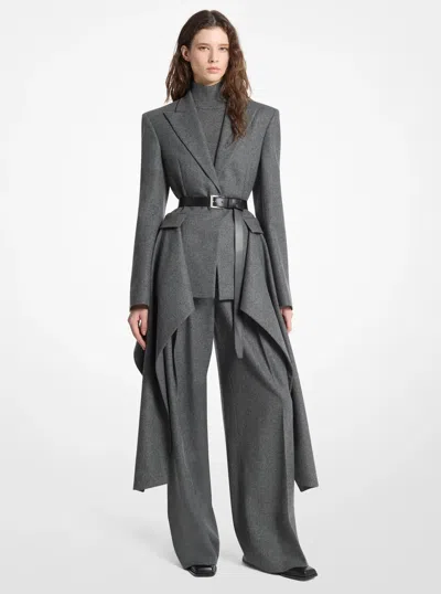 Michael Kors Wool Flannel Belted Cascade Blazer In Grey