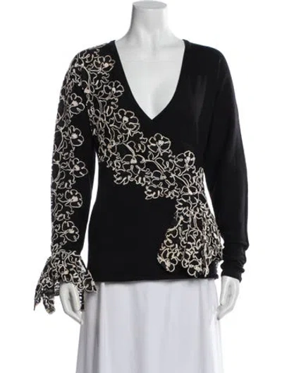 Pre-owned Michael Kors Wool Floral Print Top In Black