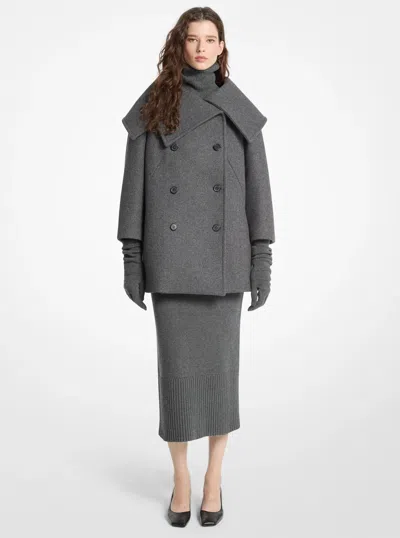 Michael Kors Wool Melton Portrait Collar Peacoat In Grey