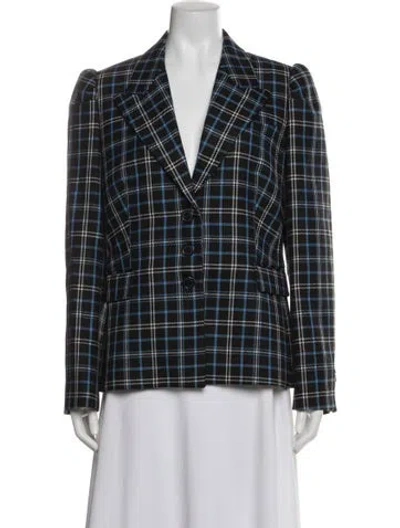 Pre-owned Michael Kors Wool Plaid Print Blazer In Blue