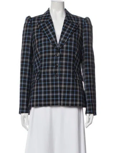 Pre-owned Michael Kors Wool Plaid Print Blazer In Blue