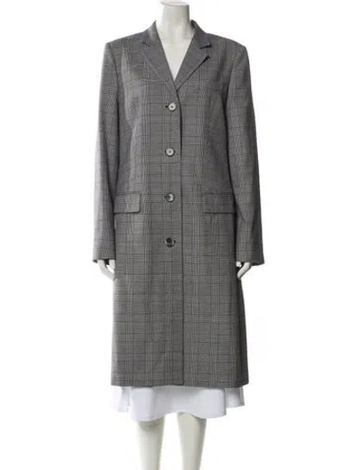 Pre-owned Michael Kors Wool Plaid Print Coat In Gray