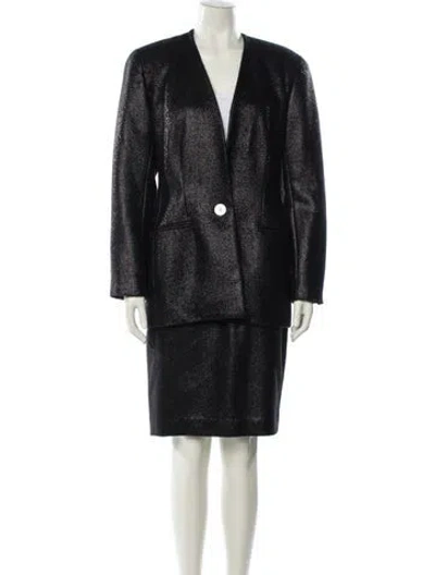 Pre-owned Michael Kors Wool Printed Skirt Suit In Black