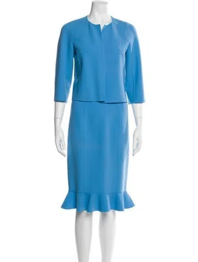 Pre-owned Michael Kors Wool Ruffle Embellishment Dress Set In Blue