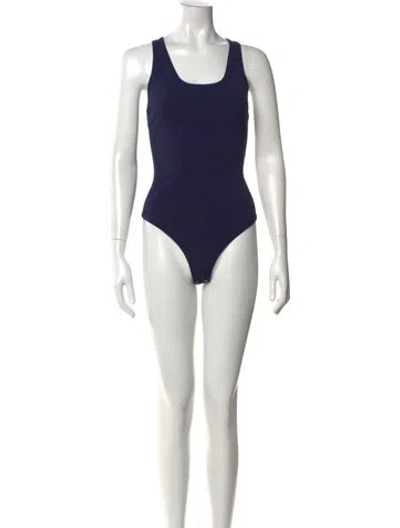 Pre-owned Michael Kors Wool Scoop Neck Bodysuit In Blue