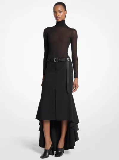 Michael Kors Wool Serge High-low Trouser Skirt In Black