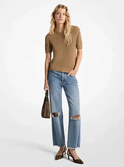 Michael Kors Wool Short-sleeve Sweater In Brown