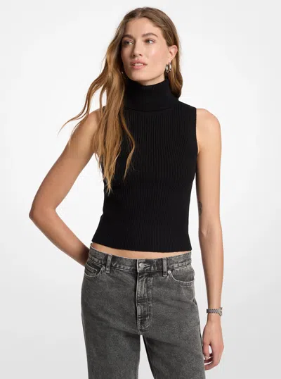 Michael Kors Wool Sleeveless Turtleneck Top In Black