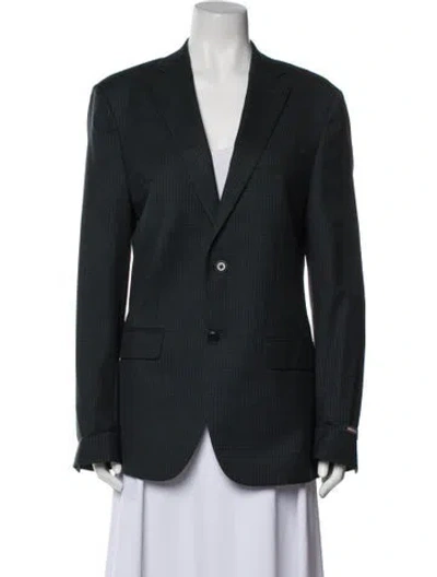 Pre-owned Michael Kors Wool Striped Blazer In Green
