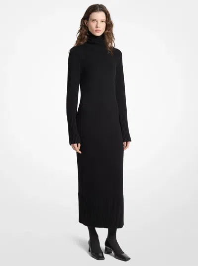 Michael Kors Wool Turtleneck Dress In Black