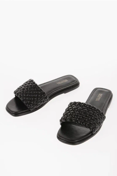 Michael Kors Woven Leather Amelia Sliders With Cuir Sole In Multi