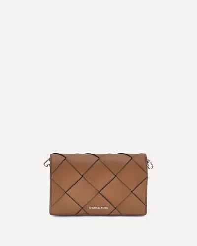 Michael Kors Woven Leather Jet Set Shoulder Bag In Brown