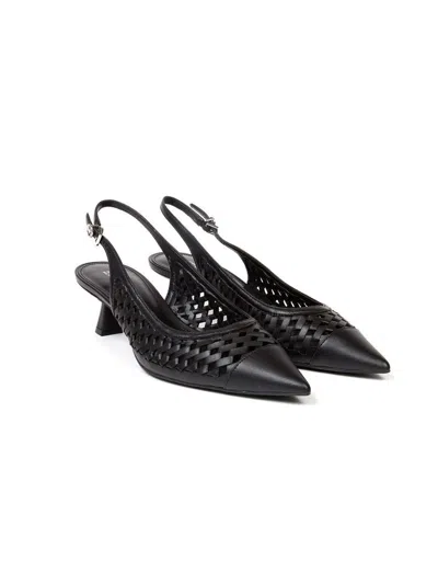 Michael Kors Woven Leather Slingback Heel In Black
