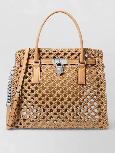 Michael Kors Woven Tote Bag Top Handles Detachable Strap In Brown
