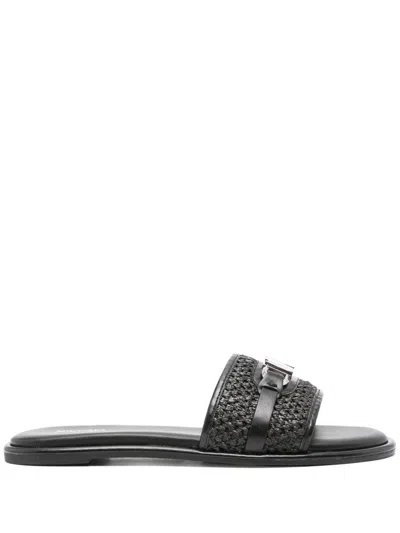 Michael Kors Woven Upper Mules With Metallic Accent In Black