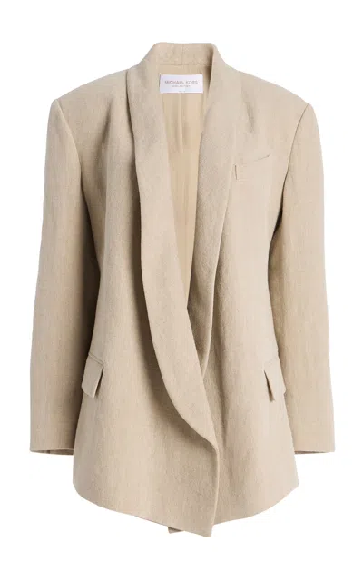 Michael Kors Wrap-front Linen Serge Blazer In Neutral