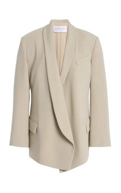 Michael Kors Wrap-front Stretch Tissue Wool Crepe Blazer In Neutral