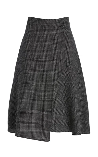 Michael Kors Wrapped Glenplaid Wool Midi Skirt In Black,white
