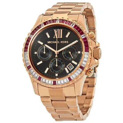 Pre-owned Michael Kors Wristwatch  Everest Mk6972 Chrono Stainless Steel Gold Rose Black