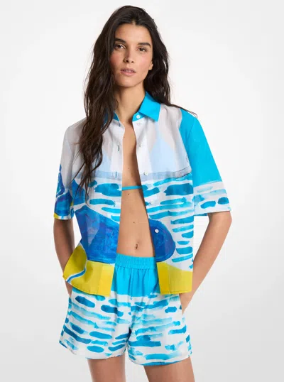 Michael Kors X Christina Zimpel Cotton Lawn Shirt In Blue