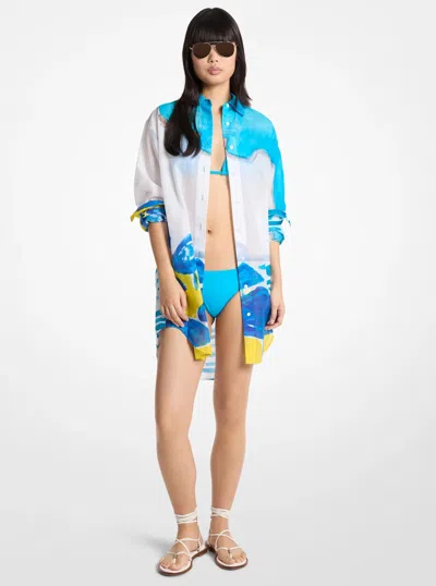 Michael Kors X Christina Zimpel Cotton Lawn Shirtdress In Blue