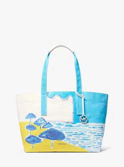 Michael Kors X Christina Zimpel Large Cotton Canvas Tote Bag In Blue