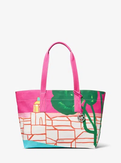 Michael Kors X Christina Zimpel Large Cotton Canvas Tote Bag In Pink